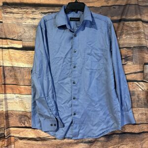Kenneth Roberts Platinum Dress Shirt Mens Large Blue White Micro Check L/S L
